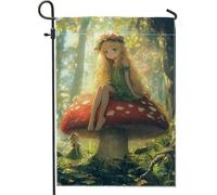 Bandiera da giardino delle fate, motivo creature incantate verdi, bandiera stagionale da cortile, double face, vivace decorazione da giardino per esterni, 30,5 x 45,7 cm