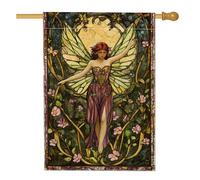 Bandiera da giardino delle fate primaverile ed estiva, ali di vetro colorato giallo, decorazione floreale per la casa e il giardino, striscione su entrambi i lati, decorazione per esterni, feste