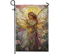 Bandiera da giardino delle fate primaverile ed estiva, striscione multicolore con fiori e farfalle, decorazione per cortile, in iuta su entrambi i lati, decorazione per il prato all'aperto, per feste