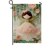 Bandiera da giardino delle fate primaverili, bandiera floreale pesca altalena fatata decorazione per la casa, bandiera su entrambi i lati in iuta da cortile decorazione per prato esterno 30,5 x 45,7