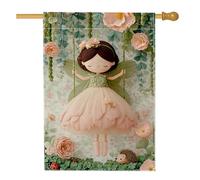 Bandiera da giardino delle fate primaverili, bandiera floreale pesca altalena fatata decorazione per la casa, bandiera su entrambi i lati in iuta da cortile decorazione per prato esterno 71 x 101 cm