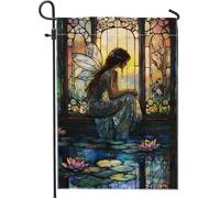Bandiera da giardino delle fate, striscione decorativo per la casa con fiori incantati colorati, decorazione per la casa, in iuta su entrambi i lati, per feste in giardino, primavera ed estate, 30,5 x