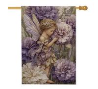 Bandiera da giardino delle fate viola, striscione decorativo per la casa con fiori incantati, bandiera su entrambi i lati in iuta per cortile, decorazione primaverile per esterni, 71 x 101 cm