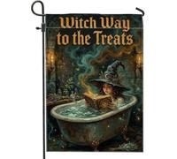 Bandiera da giardino delle streghe, libro degli incantesimi per vasca da bagno fantasioso libro degli incantesimi per Halloween verde su entrambi i lati bandiere decorative per cortile esterno patio