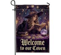 Bandiera da giardino delle streghe, mistico gotico gatto, tarocchi per Halloween, viola, double face, bandiere decorative per esterni, portico, prato, patio, terrazza, 30,5 x 45,7 cm