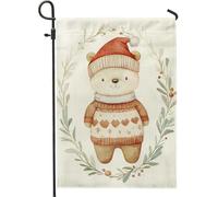 Bandiera da giardino dell'orso di Natale, bella bandiera di decorazione di Natale, bandiera di iuta double face per la stagione invernale, pannello portico di Natale, decorazione del prato, 12 x