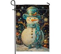 Bandiera da giardino dell'uomo della neve invernale decorazione esterna in juta double face per Natale, decorazione festiva invernale 12 x 18 pollici