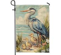 Bandiera da giardino di aironi e anatroccoli, uccello blu e pulcini gialli decorazione primaverile all'aperto banner decorativo double face per decorazione prato 12 x 18 pollici