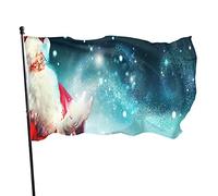 Bandiera da giardino di Babbo Natale 3x5 FT Uomo anziano che soffia le stelle di Natale magiche Le sue mani Notte di neve Bandiere da cortile in poliestere Casa Patio Prato Striscione di auguri per