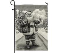 Bandiera da giardino di Babbo Natale, bandiera decorativa per feste in bianco e nero bandiera a doppia faccia in tela di iuta per feste invernali, pannello esterno di Natale, decorazione per terrazze