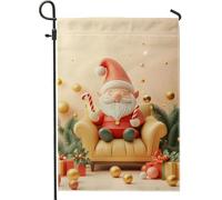 Bandiera da giardino di Babbo Natale, bandiere rosse di decorazione di Natale, bandiera in tela di iuta double face per patio di vacanza invernale pannello esterno di Natale, decorazione del prato, 12