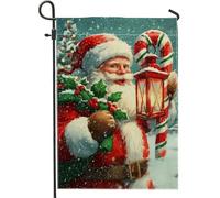 Bandiera da giardino di Babbo Natale, decorazione natalizia rossa con lanterna e bastoncino di zucchero, striscione da esterno in iuta su entrambi i lati per decorazione del prato 30,5 x 45,7 cm