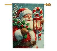 Bandiera da giardino di Babbo Natale, decorazione natalizia rossa con lanterna e bastoncino di zucchero, striscione da esterno in iuta su entrambi i lati per decorazione del prato 71 x 101 cm