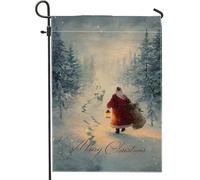 Bandiera da giardino di Babbo Natale, lanterna natalizia invernale con cervi di Natale rossa su entrambi i lati, piccola bandiera da giardino per esterni, patio, prato, portico anteriore, balcone