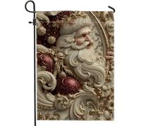 Bandiera da giardino di Babbo Natale, ornamento natalizio con vortici natalizi in iuta rossa su entrambi i lati, bandiere decorative per esterni, portico, prato, patio, terrazza, 30,5 x 45,7 cm