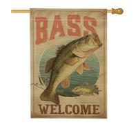 Bandiera da giardino di benvenuto a forma di pesce basso, striscione decorativo per esterni in stile vintage, bandiera in iuta su entrambi i lati per la casa, decorazione estiva per la pesca, 71 x 101