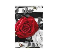 Bandiera da giardino di benvenuto a strisce bianche nere con rose rosse, 6 x 0,9 m, non sbiadisce, doppia faccia, per casa, cortile, cortile, portico, prato