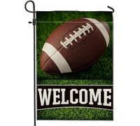 Bandiera da giardino di benvenuto a tema calcio, marrone con decorazione sportiva su entrambi i lati, decorazione stagionale per il prato per il giorno del gioco e celebrazioni all'aperto, 30,5 x 45,7
