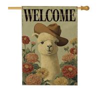 Bandiera da giardino di benvenuto, alpaca beige con cappello e fiori colorati, decorazione per esterni, striscione in iuta su entrambi i lati, per la primavera e l'estate, decorazione per la casa, 71