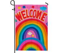 Bandiera da giardino di benvenuto arcobaleno colorata, pesca brillante decorazione per esterni per primavera estate, striscione vibrante su entrambi i lati per casa e prato decorazione 30,5 x 45,7 cm