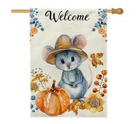 Bandiera da giardino di benvenuto autunnale, bandiera floreale per la casa con zucca topo grigio, bandiera da giardino in iuta su entrambi i lati, decorazione stagionale per esterni, 71 x 101 cm