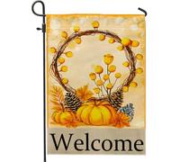 Bandiera da giardino di benvenuto autunnale, ghirlanda di zucca gialla, striscione decorativo per la casa, bandiera in iuta su entrambi i lati, decorazione stagionale per esterni, 30,5 x 45,7 cm