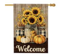 Bandiera da giardino di benvenuto autunnale, girasoli gialli zucca decorazione per la casa, bandiera da giardino in iuta su entrambi i lati, decorazione autunnale per esterni, 71 x 101 cm