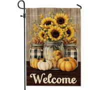 Bandiera da giardino di benvenuto autunnale, girasoli gialli zucca decorazione per la casa, bandiera da cortile in iuta su entrambi i lati, decorazione autunnale per esterni, 30,5 x 45,7 cm