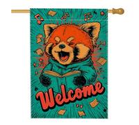 Bandiera da giardino di benvenuto, bandiera colorata con panda rosso che legge libri da cortile, decorazione per esterni su entrambi i lati per feste primaverili estive, divertente decorazione per