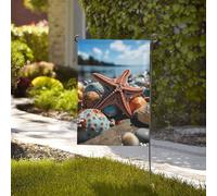 Bandiera da giardino di benvenuto bandiere stagionali resistenti alle intemperie 71 x 101 cm bandiere per esterni su entrambi i lati bandiere colorate stelle marine sulla spiaggia piccole bandiere da