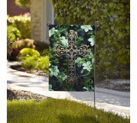 Bandiera da giardino di benvenuto bandiere stagionali resistenti alle intemperie 71 x 101 cm bandiere da esterno a doppia faccia croce nera tra fiori verdi piccole bandiere da giardino per esterni