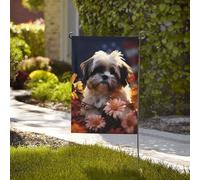 Bandiera da giardino di benvenuto bandiere stagionali resistenti alle intemperie 71 x 101 cm bandiere da esterno a doppia faccia Shih Tzu cane e fiori piccole bandiere da giardino per esterni bandiera