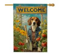 Bandiera da giardino di benvenuto, cane beagle colorato con fiori per la casa, bandiera da cortile in iuta su entrambi i lati, per primavera estate e esterni, decorazione per prato 71 x 101 cm