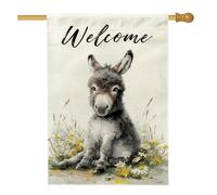 Bandiera da giardino di benvenuto con asino, bandiera floreale con asino grigio, bandiera decorativa per la casa, bandiera per prato in iuta su entrambi i lati, per decorazione esterna, 71 x 101 cm