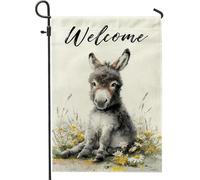 Bandiera da giardino di benvenuto con asino, bandiera floreale con asino grigio, bandiera decorativa per la casa, doppia faccia in iuta per decorazione esterna, 30,5 x 45,7 cm