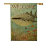 Bandiera da giardino di benvenuto con balena, bandiera decorativa blu oceano, bandiera decorativa a doppia faccia in iuta da cortile, decorazione per esterni, decorazione estiva per casa e prato, 71 x