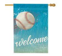 Bandiera da giardino di benvenuto con baseball, bandiera blu sportiva, decorazione estiva per esterni, striscione in iuta su entrambi i lati per casa e feste 71 x 101 cm