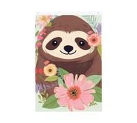 Bandiera da giardino di benvenuto con bradipo e fiori, 0,9 x 9,6 m, double face, non sbiadisce, per casa, cortile, cortile, cortile, prato, decorazione esterna