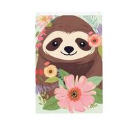 Bandiera da giardino di benvenuto con bradipo e fiori, 0,9 x 9,6 m, double face, non sbiadisce, per casa, cortile, cortile, cortile, prato, decorazione esterna