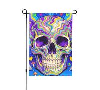 Bandiera da giardino di benvenuto con cuori e teschio, arcobaleno, 31 x 45 cm, resistente allo sbiadimento, per esterni, inaugurazione della casa, decorazione per le vacanze