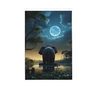 Bandiera da giardino di benvenuto con elefante e scritta "Look At The Moon", 0,9 x 0,9 m, double face, non sbiadisce, per casa, cortile, cortile, cortile, prato, decorazione per esterni