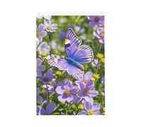 Bandiera da giardino di benvenuto con farfalla e fiori viola, 0,6 x 0,9 m, non sbiadisce, doppia faccia, bandierine per esterni, decorazione per cortile, portico, prato