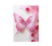 Bandiera da giardino di benvenuto con farfalla rosa e bianca, 0,6 x 0,9 m, double face, non sbiadisce, per casa, cortile, cortile, veranda, prato, decorazione esterna