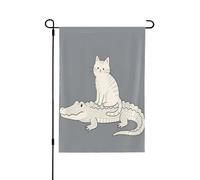Bandiera da giardino di benvenuto con gatto coccodrillo grigio su entrambi i lati, 30,5 x 45,7 cm, bandiera da cortile per esterni, per portico anteriore, inaugurazione della casa, decorazione per le