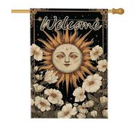 Bandiera da giardino di benvenuto con girasole, bandiera nera floreale per la casa, bandiera da cortile in iuta su entrambi i lati, decorazione per prato all'aperto per tutte le stagioni 71 x 101 cm