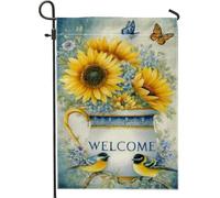 Bandiera da giardino di benvenuto con girasole, decorazione floreale gialla per esterni, striscione in iuta su entrambi i lati per la decorazione del prato primaverile estivo 30,5 x 45,7
