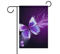Bandiera da giardino di benvenuto con graziose bandiere viola a farfalla per cortile, portico, casa, stagionale, bandiera su entrambi i lati, per casa, cortile, patio, prato, decorazione da giardino