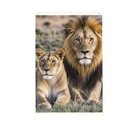 Bandiera da giardino di benvenuto con leone africano e leonessa, 0,6 x 0,9 m, non sbiadisce, doppia faccia, per casa, cortile, cortile, veranda, prato