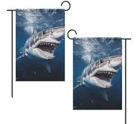 Bandiera da giardino di benvenuto con motivo "Grande squalo bianco che apre la bocca", bandiera da giardino floreale primaverile ed estiva, 12x18 pollici, decorazione da esterno bifacciale per prima