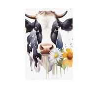 Bandiera da giardino di benvenuto con mucca e margherita ad acquerello, 0,6 x 0,9 m, double face, non sbiadisce, per casa, cortile, cortile, cortile, prato, decorazione esterna